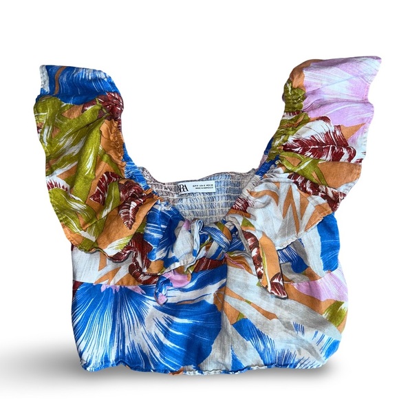 Zara  off shoulder Floral top perfect for vacay or cruise size S cotton - Picture 1 of 4